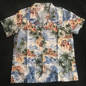 Vtg Womens Authentic Hawaiian Aloha Shirt Hawaii Island King Kamehameha Lrg
